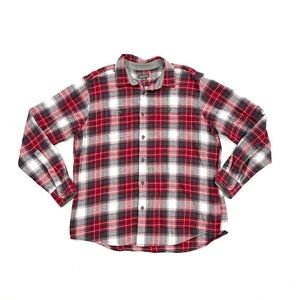 Eddie Bauer Red Grey White Plaid Cotton Flannel Button Down Long Sleeve Shirt